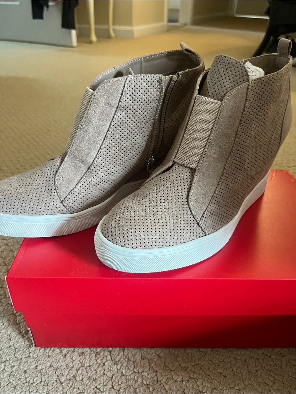 MIA Taupe Perforated Wedge Sneaker Booties